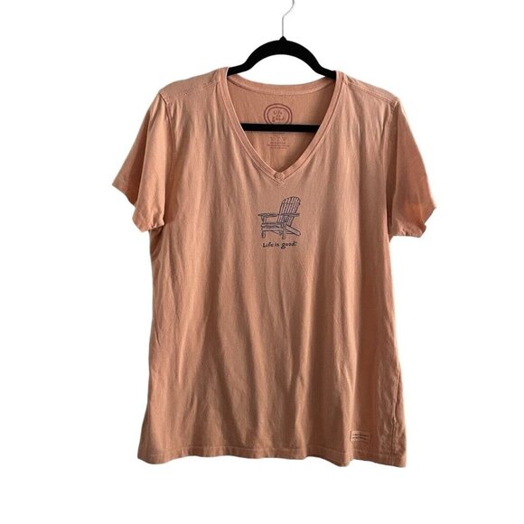 Life is Good Women L Coral Short Sleeve Beach Chair Graphic Crusher Tee - Picture 1 of 8